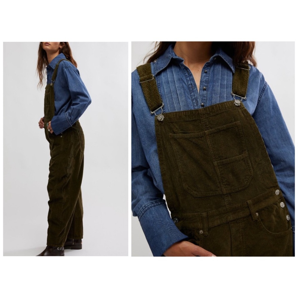 NWT Free People Olive Green Corduroy Jumpsuit - Picture 2 of 13